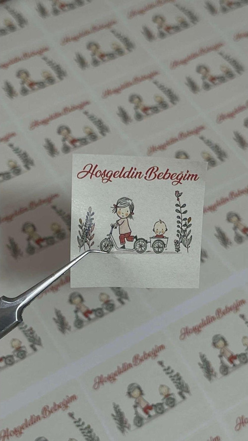 Hoşgeldin Bebeğim Yazılı Yenidoğan Çikolata Etiketi 4 x 4 cm 108 Adet
