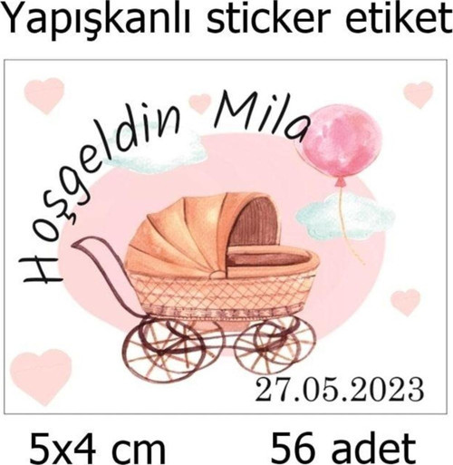 Hoşgeldin Bebek Kız Bebek Için 56 Adet 5 x 4 cm