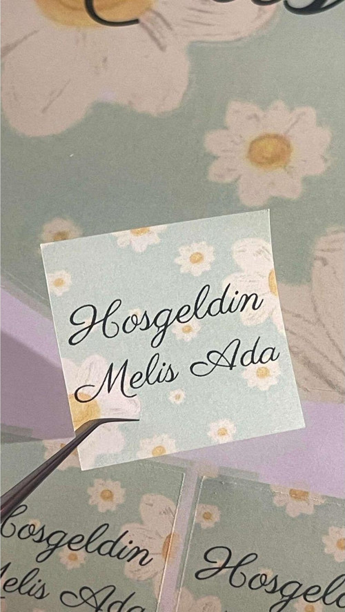 Hoşgeldin Yazılı Papatyalı Yenidoğan Çikolata Etiketi 4 x 4 cm 108 Adet