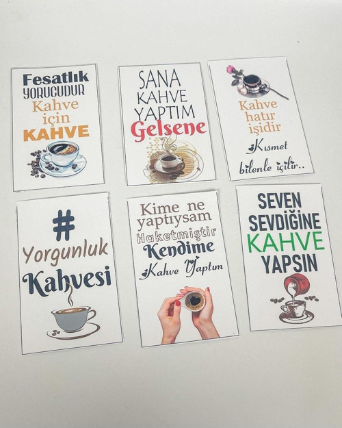Kahve Kartları Motto 6 Adet Sunum Kart Seri 1