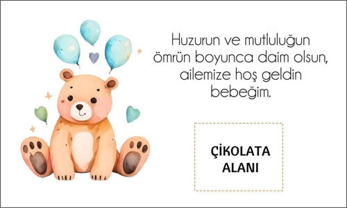 Kişiye Özel Doğum Günü Kahve Kartı Ayıcıklı 9 x 15 cm 50 Adet