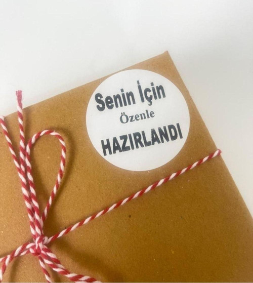 Senin Için Özenle Hazırlandı Siyah Yazılı 5 cm Yuvarlak Etiket 100 Adet
