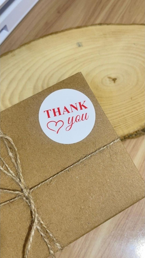 Thank You Kalpli Kırmızı Yazılı Yuvarlak Yapışkanlı Etiket 4 x 4 cm 120 Adet