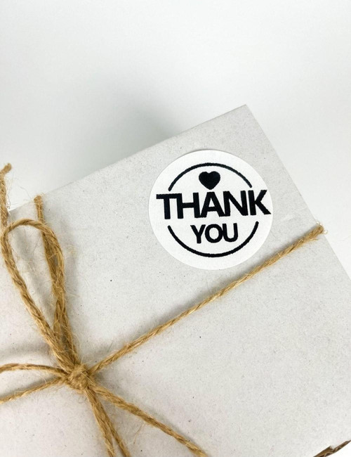 Thank You Siyah Yazı Kalpli Çerçeveli Yuvarlak 4 cm Yapışkanlı Etiket 120 Adet