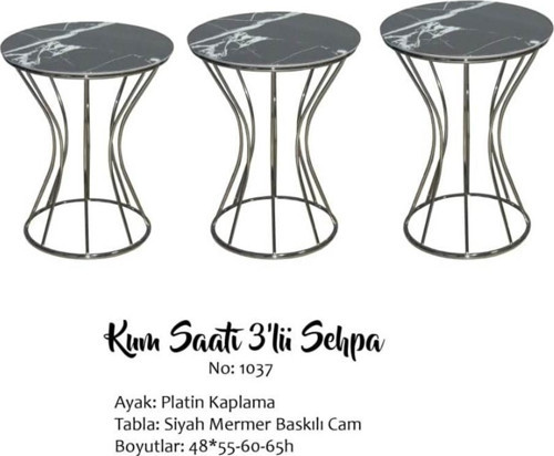 Brc Zigoın 13389 KUM SAATİ Model SİYAH MERMER Metal PLATİN Renk Kaplama El Yapım