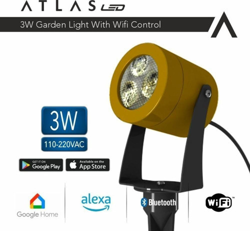 Atlas 3W WI-FI Kontrollü Led Bahçe Peyzaj Spotu-220V Gold Kasa