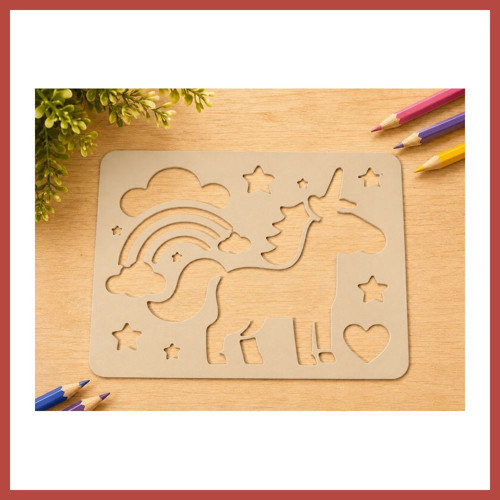 3D Baskı Unicorn ve Gökkuşağı Çizim Şablonu - Desen Kalıbı - Bej ERDOTICA