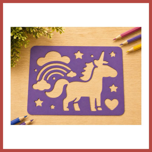 3D Baskı Unicorn ve Gökkuşağı Çizim Şablonu - Desen Kalıbı - Mor ERDOTICA