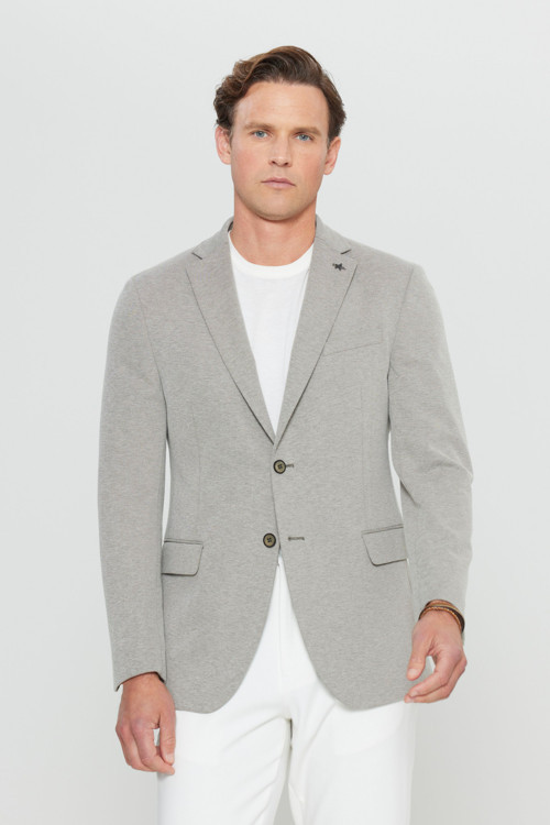 Erkek Haki 360 Her Yöne Esneyen Pamuklu Slim Fit Dar Kesim Armürlü Blazer Ceket