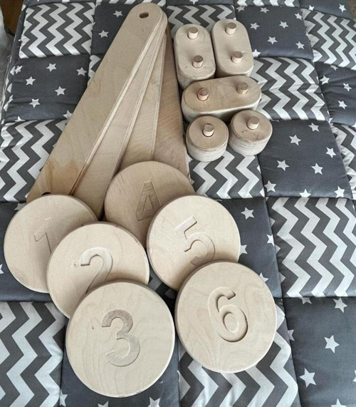 4'Lü Denge Tahtası Balance Beam | Ahşap Denge Tahtası Ve Denge Taşları | 6 Adet Sayı Desenli Taş