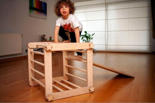 Montessori Ahşap Aktivite Küpü Ve Merdiven Rampa| Denge Ve Tırmanma Küpü | Ahşap Denge Ve Aktivite Oyuncağı