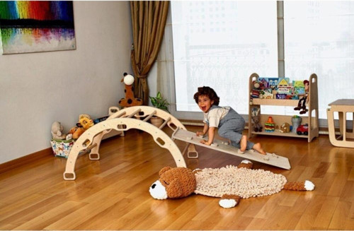 Pikler Tırmanma Seti | Montessori Tırmanma Kemeri | Ahşap Oyuncak Dönence | Kemer & Taşlı Rampa