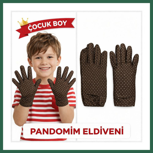 VINTESSY Çocuk Boy Pandomim Eldiveni Beyaz Puantiyeli Kahve Renk Gösteri Eldiveni 23 Nisan 19 Mayıs BZS01