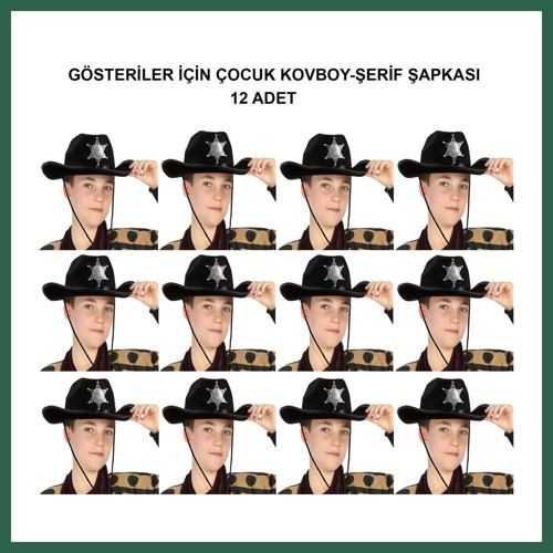 VINTESSY Kovboy Şerif Şapkası Siyah 12 Adet - Kostüm, Parti ve Gösteri Şapkası BZS01