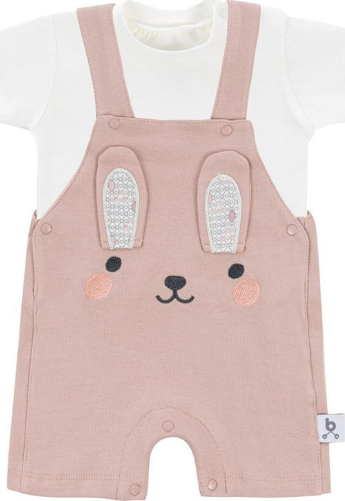 Hero Kısa Kol Bebek T-Shirt & Nakışlı Salopet Seti Bunny