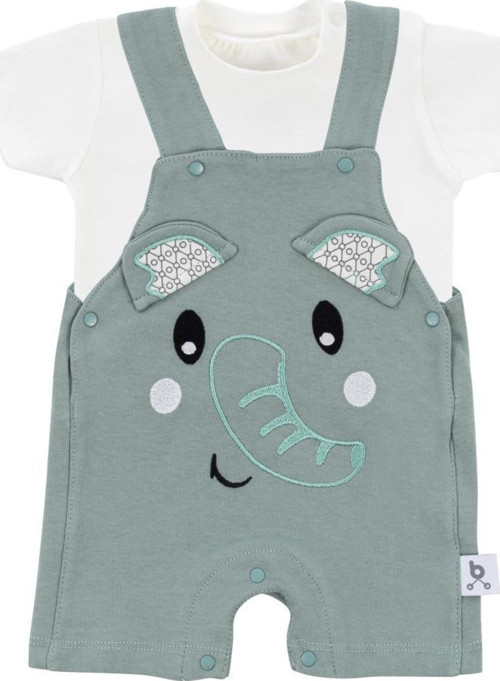 Hero Kısa Kol Bebek T-Shirt & Nakışlı Salopet Seti Elephant