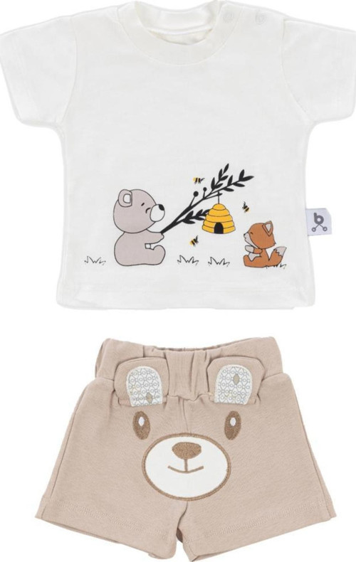 Hero Kısa Kol Desenli Bebek T-Shirt & Nakışlı Şort Seti Teddy (Organik)