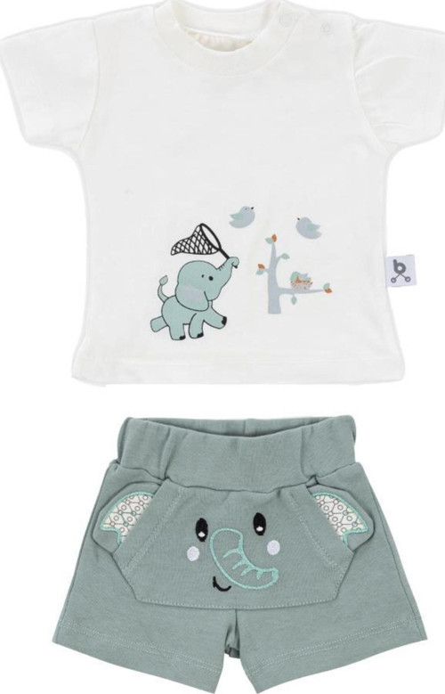 Hero Kısa Kol Desenli Bebek T-Shirt & Nakışlı Şort Seti Elephant