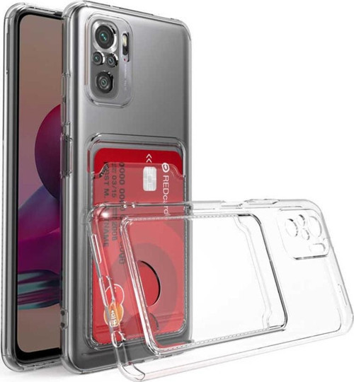 Xiaomi Redmi Note 10 Kılıf Kartlıklı Şeffaf Zore Setra Clear Silikon Kapak