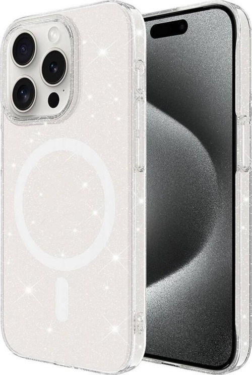 iPhone 15 Pro Kılıf Zore Magsafe Şarj Özellikli Simli Şeffaf Arka Yüzey Erdos Silikon Kapak