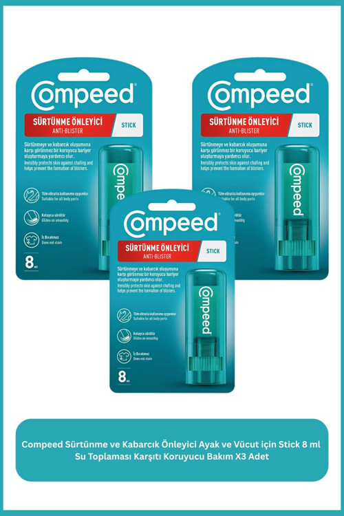 Sürtünme ve Kabarcık Önleyici Ayak ve Vücut İçin Stick 8 Ml Su Toplaması Karşıtı X3 Adet