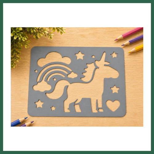VINTESSY 3D Baskı Unicorn ve Gökkuşağı Çizim Şablonu - Desen Kalıbı - Gri BZS01