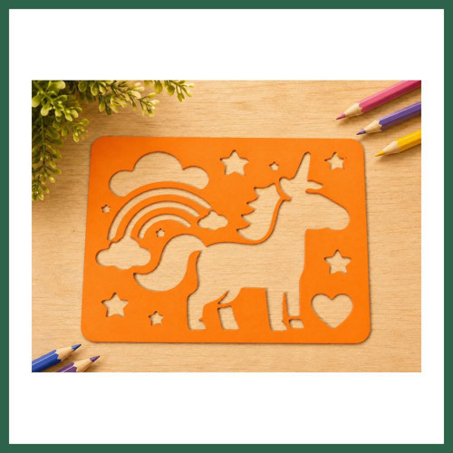 VINTESSY 3D Baskı Unicorn ve Gökkuşağı Çizim Şablonu - Desen Kalıbı - Turuncu BZS01