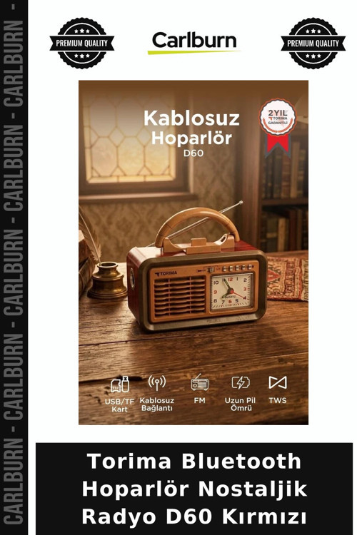 Premium Torima Bluetooth Hoparlör Nostaljik Radyo D60 Kırmızı Aksesuar Nostalji Görsel
