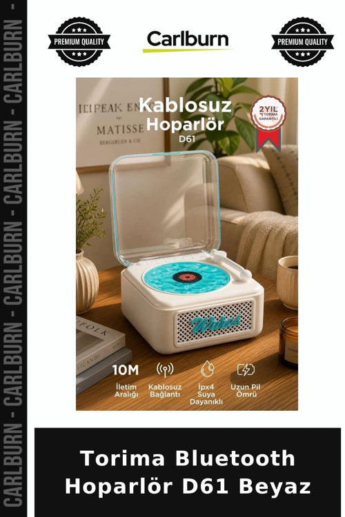 Özel Üretim Torima Bluetooth Hoparlör D61 Beyaz Tf Oda İşıklı
