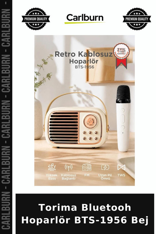 Delux Serisi Torima Bluetooh Hoparlör BTS-1956 Bej Seyahat Piknik Müzik Aleti