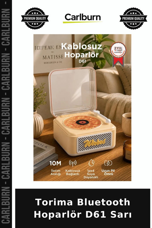 Premium Torima Bluetooth Hoparlör D61 Sarı Plak Görünümlü Eğlence Aracı Renkli Spiker