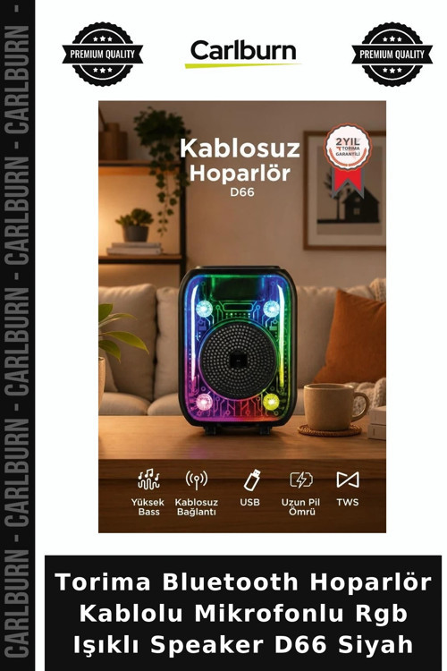 Torima Bluetooth Hoparlör Kablolu Mikrofonlu Rgb Işıklı Speaker D66 Siyah Müzik Ses Cihazı