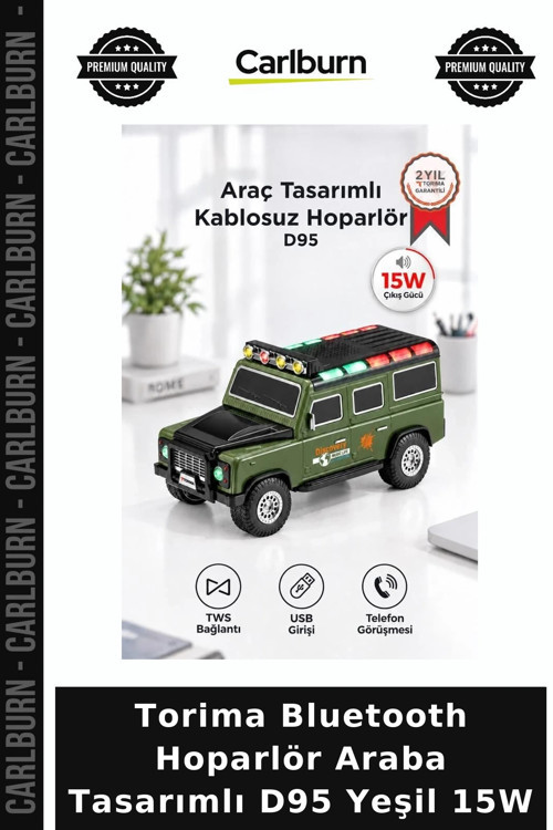 Özel Seri Torima Bluetooth Hoparlör Araba Tasarımlı D95 Yeşil 15W Renkli Seyyar