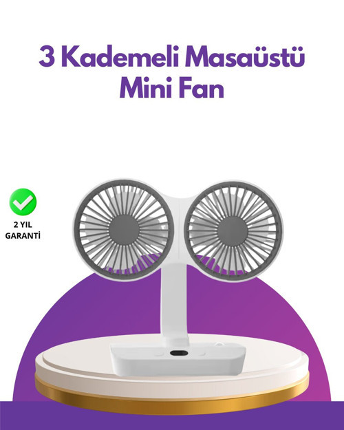 4 Kademeli Hız Ayarlı USB Şarjlı Çift Taraflı Masaüstü Vantilatör - KKKKKK8726-7308