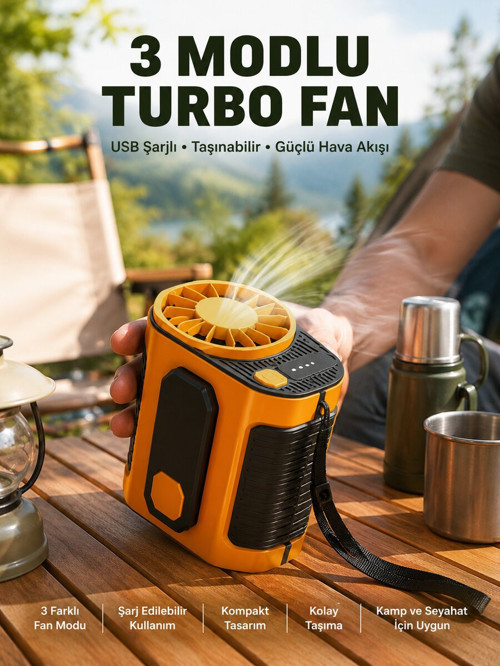 Taşınabilir USB Şarjlı Turbo Fan – 3 Modlu Soğutma Hafif & Kompakt - KKKKKK7062-2665