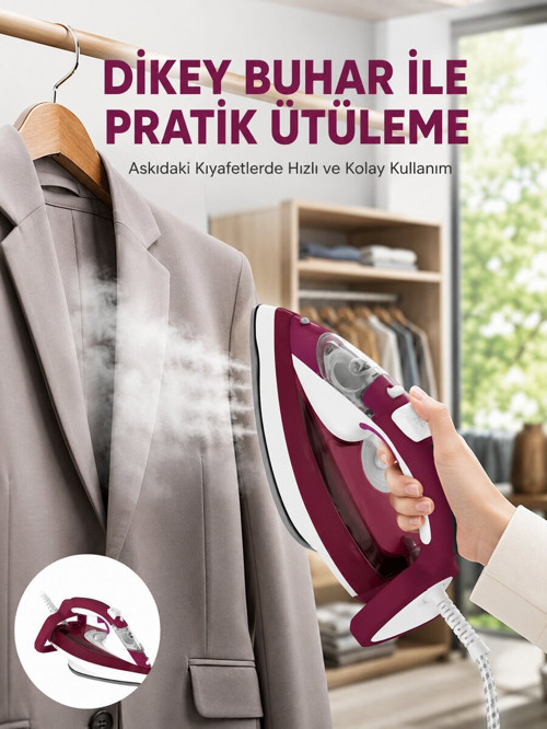 Yeni Nesil Kırmızı Buharlı Ütü 2200 Watt Seramik Tabanlı Yüksek Buhar Gücü - KKKKKK6035-9