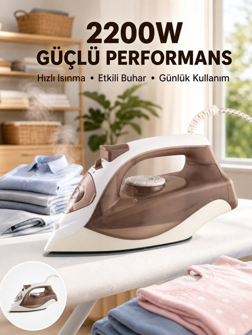 Buharlı Ütü 2200W Kireç Önleyici Self Clean Damlatmaz Kahverengi - KKKKKK9685-7653