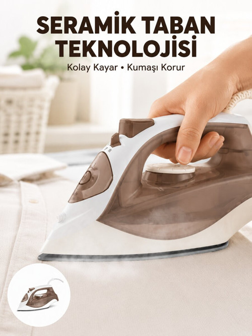 2200 Watt Buharlı Ütü Kahverengi Seramik Taban Şok Buharlı - KKKKKK4576-8930