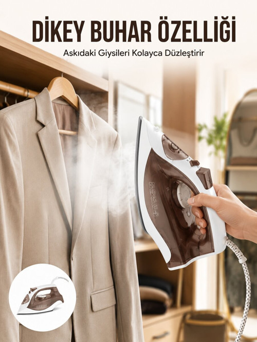 Kahverengi Buharlı Ütü 2200W Sürekli Buhar 120 g Şok Buhar - KKKKKK5454-3615