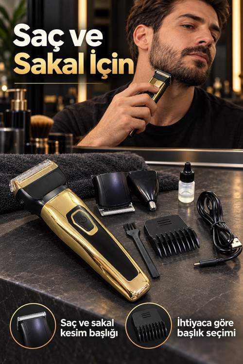 Saç Sakal Tıraş Makinesi Üç Değiştirilebilir Başlıklı