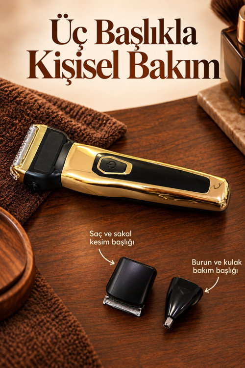 Erkek Bakım Seti Kablosuz Kullanımlı Üç Başlıklı