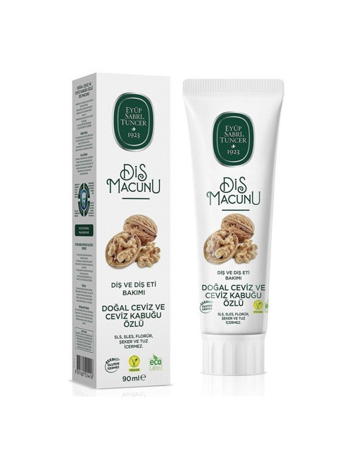 Diş Macunu 90 ml Plak ve Tartar Karşıtı Doğal Ceviz Kabuğu Özlü Ferah Aromalı Vegan