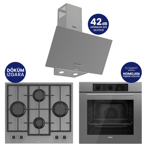 Chef Edition Turbolu Gri 3'lü Ankastre Set QBL62CPR-LN388-D088SA