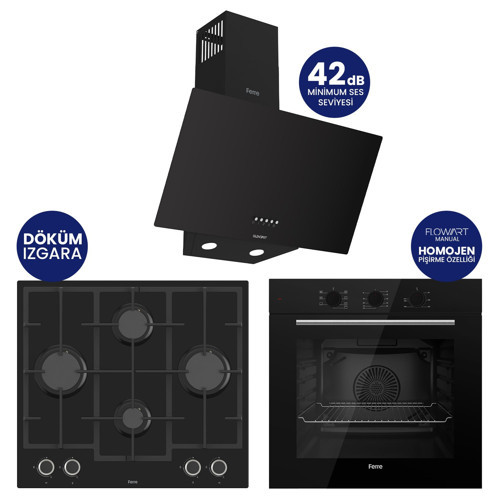 Chef Edition Turbolu Siyah 3'lü Ankastre Set QBL62CS-LN385-D086SA