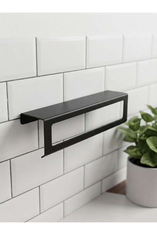 Siyah Raflı Havlu Askısı, Metal Raflı Havluluk, Mutfak, Banyo Raflı 25Cm