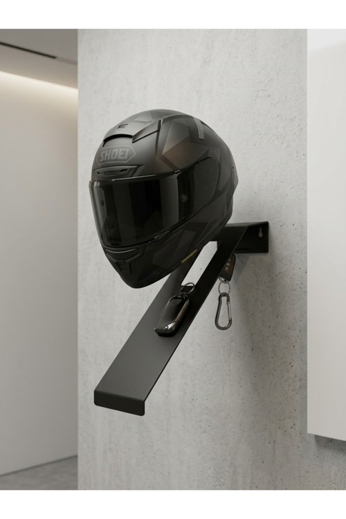 Yzo Home Metal Motor Kask Tutucusu - Duvara Monte Siyah Kask Askısı, Mont Ve Anahtarlık Askılık Rafı