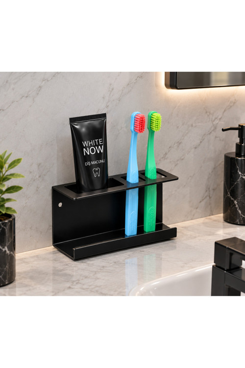 Metal Diş Fırçası Ve Diş Macunu Tutucu - Siyah Banyo Düzenleyici Organizer, Duvara Monte Diş Fırçalık