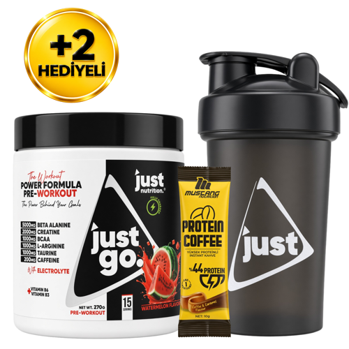 Just Go Pre-Workout 270 Gr Karpuz Aromalı 15 Servis + Shaker + Protein Kahve Hediyeli