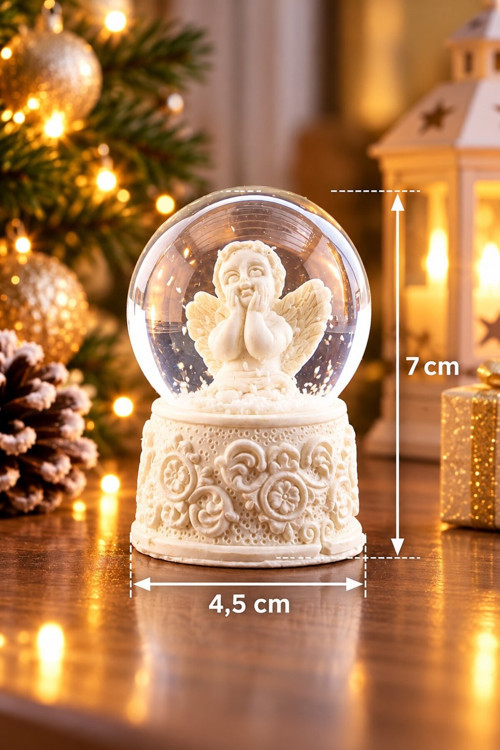 Dekoratif Işıklı Kar Küresi Mini Boy Nostaljik Melek Figürlü Yılbaşı Ve Doğum Günü Hediyesi 7x4.5CM