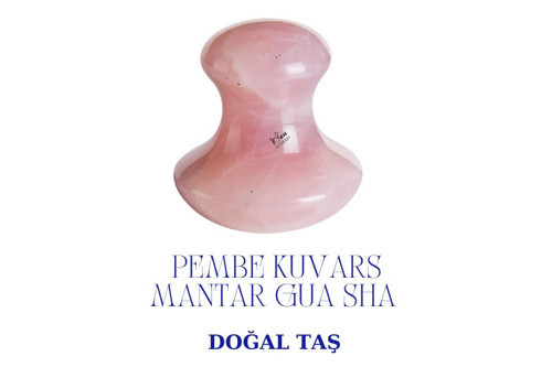 Pembe Kuvars Gua Sha Mantar Masaj Taşı | Yüz ve Göz Altı Masaj Aleti